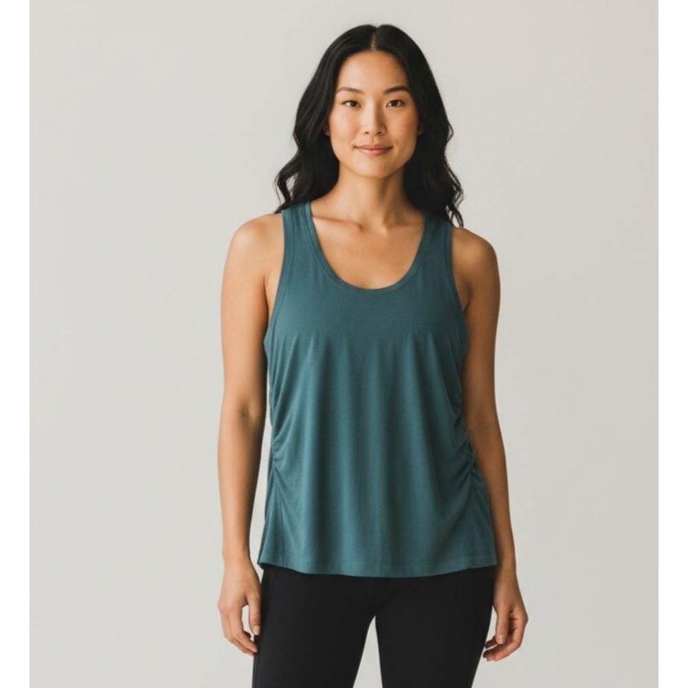 NWT Athleta Camisole Breezy Ruched Tank Top Womens 1X Borealis Green Wide Strap